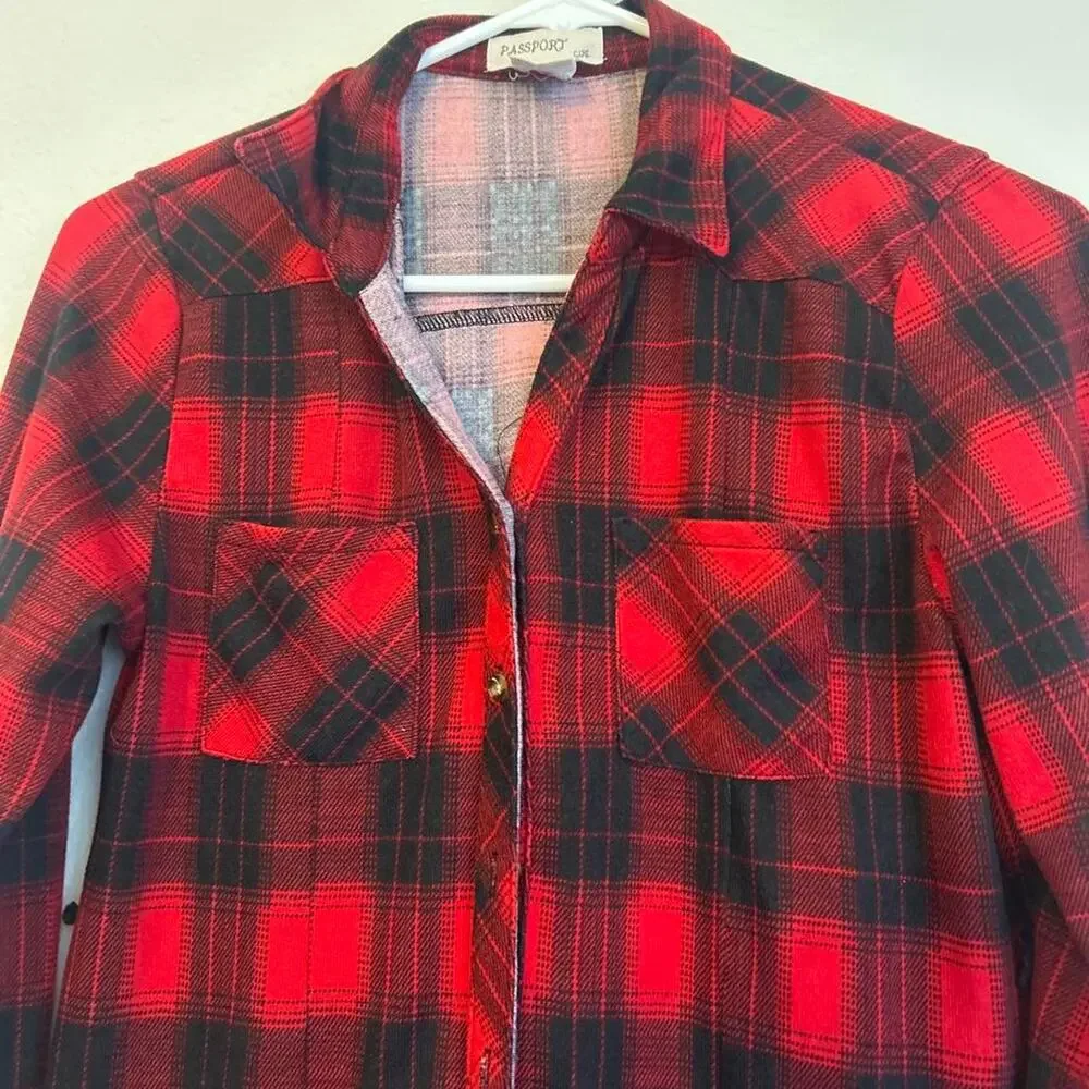 Red and black plaid button up size 10